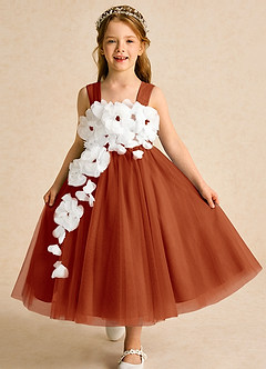 Azazie Dovey Flower Girl Dresses Paprika Ball-Gown Bow Tulle Dress image1