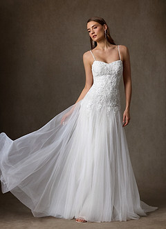 Azazie Lumina At-home Try On Dresses Diamond White A-Line Sweetheart Neckline Lace Dress image3