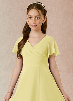 Azazie Induh Junior Lemon Sorbet A-Line Ruched Chiffon Dress image4