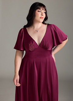 Azazie Kimber Bridesmaid Dresses Red Plum A-Line Ruched Stretch Satin Dress image11