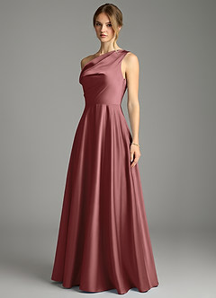 Azazie Xanthe Bridesmaid Dresses Amethyst A-Line Off the Shoulder Stretch Satin Dress image4