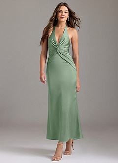 Azazie Valerie Bridesmaid Dresses Matcha Mermaid Pleated Stretch Satin Dress image3