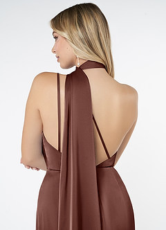 Azazie Kaylani Bridesmaid Dresses Espresso Mermaid High Neck Stretch Satin Dress image6