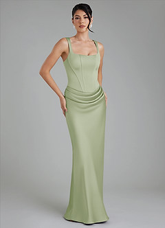 Azazie Etta Robes de demoiselle d'honneur Robe Sirène en Satin extensible Corset Vert Sauge image4