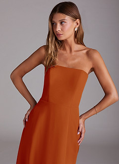 Azazie Wren 신부 들러리 드레스 A라인 스트랩리스 쉬폰 티 길이 드레스 image5