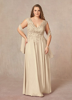 Azazie Amethyst Mother of the Bride Dresses Champagne A-Line V-Neck Sequins Chiffon Dress image9