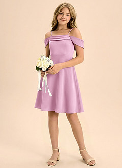 Azazie Anselie Junior Candy Pink A-Line Pleated Stretch Satin Dress image1