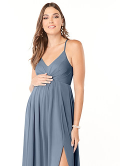 Azazie Annabelle vestidos de dama de honor de maternidad Vestido de Corte En A Cuello en V plisado Hasta el suelo Malla image6