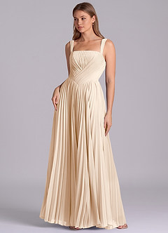 Azazie Mina Robes de demoiselle d'honneur Robe Trapèze en Mousseline de soie Plissée Albâtre Blanc image1