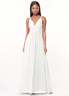 Azazie Maren Abiti da Damigella Abito A-Line in Chiffon Plissettato Bianco image1