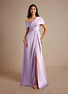 Azazie Milton Mother of the Bride Dresses Frosted Lilac A-Line Pleated Stretch Satin Dress image5