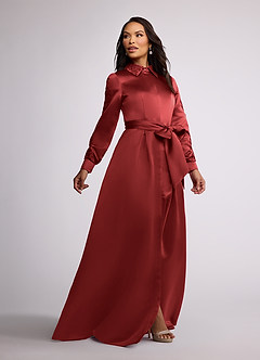 Azazie Ruth Mother of the Bride Dresses Rust A-Line Lace Matte Satin Dress image2
