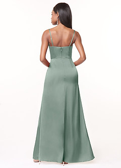 Azazie Maci Bridesmaid Dresses Silver Sage A-Line V-Neck Pleated Stretch Satin Dress image2