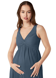 Azazie Yetta Maternity Bridesmaid Dresses A-Line V-Neck Gathered Chiffon Floor-Length Dress image6