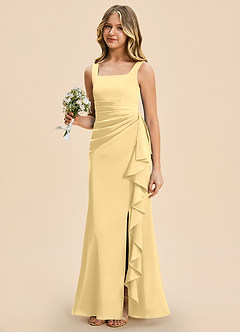 Azazie Adrienne Junior Butter Sheath Pleated Stretch Satin Dress image1