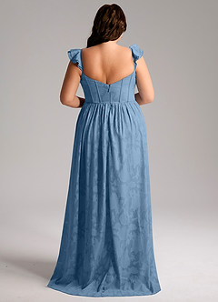 Azazie Denisse Bridesmaid Dresses Steel Blue A-Line Ruched Floral Burnout Dress image8