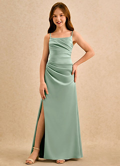 Azazie Cannoli Girls Formal vestidos de niña de las flores Vestido de Agave de Satén Elástico de Corte en A con Plisado image3