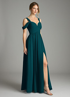Azazie Lianne Bridesmaid Dresses Pine A-Line Off the Shoulder Chiffon Dress image5
