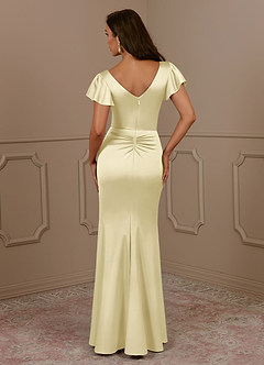 Azazie Roya Moeder van de bruid jurken Zeemeermin Jurk van Stretch Satijn V-hals geplooid Citroensorbet image4