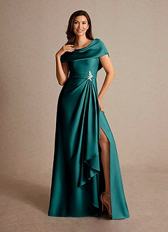 Azazie Branford Mother of the Bride Dresses Peacock A-Line Pleated Stretch Satin Dress image6