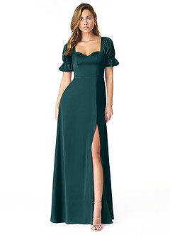 Azazie Harlie Final Sale Dusty Blue A-Line Sweetheart Neckline Stretch Satin Dress image1