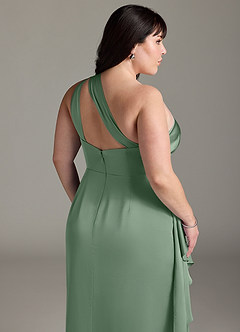 Azazie Maive Bridesmaid Dresses Matcha Sheath Ruched Stretch Satin Dress image12