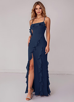 Azazie Malia Bridesmaid Dresses Dark Navy Sheath Ruched Chiffon Dress image6