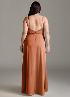 Azazie Brielle Bridesmaid Dresses Copper A-Line Cowl Spaghetti Straps Stretch Satin Dress image7