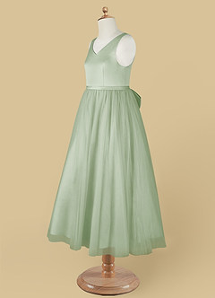 Azazie Marybell Flower Girl Dresses Dusty Sage A-Line Bow Tulle Dress image11