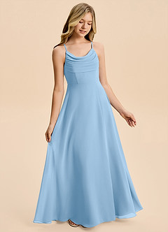 Azazie Gia Junior Powder Blue A-Line Pleated Chiffon Dress image4
