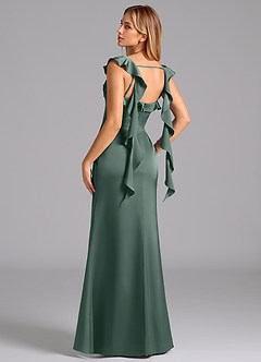 Azazie Adi Bridesmaid Dresses Sea Moss A-Line Pleated Stretch Satin Dress image6