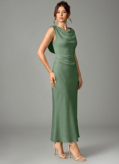 Azazie Kieryn Bridesmaid Dresses Matcha Mermaid Pleated Stretch Satin Dress image3