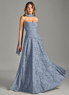 Azazie Gabriela 신부 들러리 드레스 A라인 스트랩리스 플로럴 번아웃 바닥 길이 드레스 image5