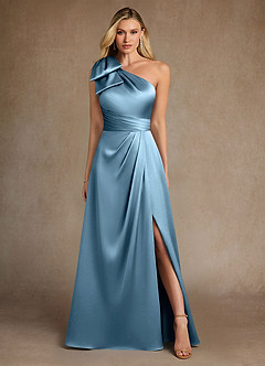 Azazie Easton Mother of the Bride Dresses Steel Blue A-Line One Shoulder Stretch Satin Dress image1