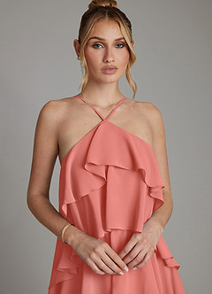 Azazie Deena Bridesmaid Dresses Salmon Pink A-Line Ruched Chiffon Dress image3
