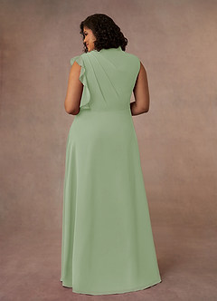 Azazie Narine Abiti per la Madre della Sposa Abito A-Line in Chiffon con Scollo Alto a Pieghe Verde Salvia image12