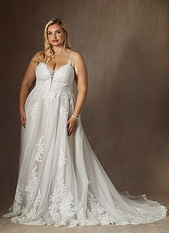Azazie Avarie Vestidos de novia Vestido de Diamante Blanco de Tul de Corte en A con Lentejuela image8