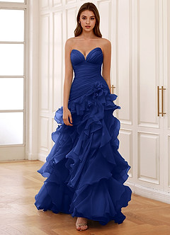 Christabelle Azul Real Vestido de fiesta de encaje transparente con corsé y diamantes de imitación image4