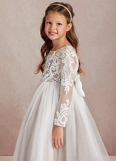 Azazie Elodie Flower Girl Dresses Ivory Taupe Ball-Gown Lace Dress image6