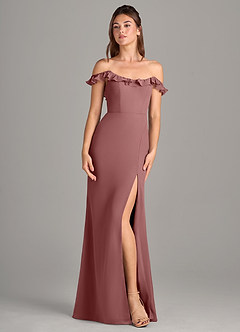 Azazie Callie Vestidos de damas de honor Vestido de Rosa Del Desierto de Gasa de Corte Sirena Convertible con Corte Lateral image7