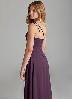 Azazie Maron Junior Plum A-Line Pleated Stretch Satin Dress image2