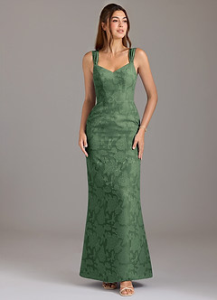 Azazie Denice Brautjungfernkleider A-Linie Plissee Blumen-Burnout Kleid Eukalyptus image1