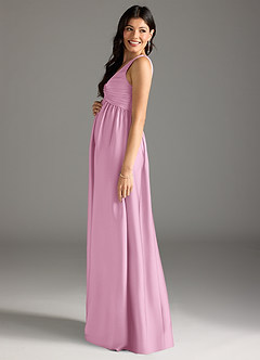 Azazie Yetta Maternity Bridesmaid Dresses A-Line Pleated Stretch Satin Floor-Length Dress image4