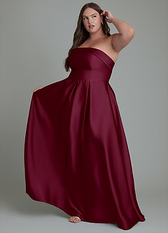 Azazie Lucienne Vestidos de damas de honor Vestido Mora de Satén Elástico de Línea A Convertible con Palabra de honor image9