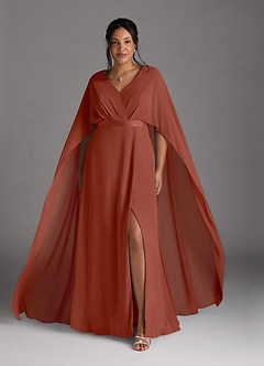 Azazie Isa Mère de la mariée Robes Robe Trapèze en Mousseline de soie Col V plissé Auburn image1