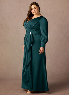 Azazie Petrina Mère de la mariée Robes Robe Sirène en Satin extensible Plissé Vert Pin image5