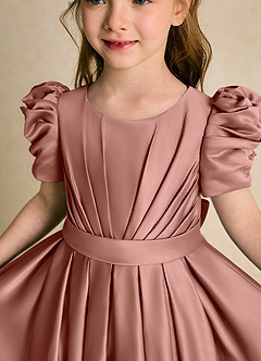 Azazie Miriam Flower Girl Dresses Cedar Rose Ball-Gown Pleated Matte Satin Dress image8