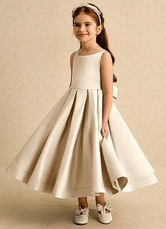 Azazie Babs Blumenmädchenkleider Ballkleid Plissee Matte Satin Kleid Champagner image5