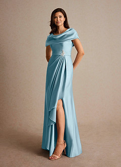 Azazie Branford Klänningar till brudens mor Klänning A-Line i Stretch Satin Plisserad Moody Blue image8