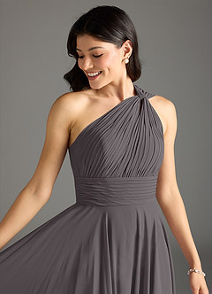 Azazie Charlize Bridesmaid Dresses Steel Grey A-Line One Shoulder Chiffon Dress image5